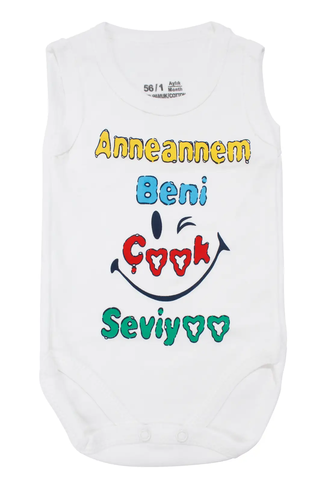 Unisex Beyaz Anneannem Beni Çok Seviyor Yazılı Askılı Zıbın