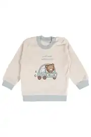 Erkek Bebek Ekru Yeşil Ayıcık Baskılı Pijama Takımı 2