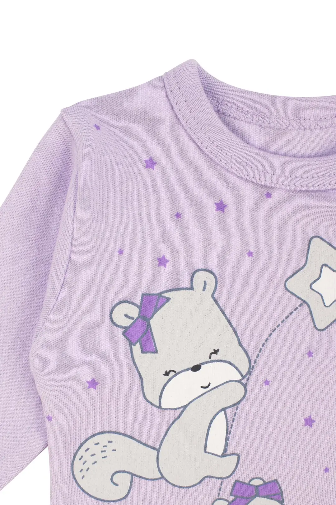 Kız Bebek Lila Yıldızlı Ayıcık Baskılı Patikli Pijama Takımı 0-3 Ay 5