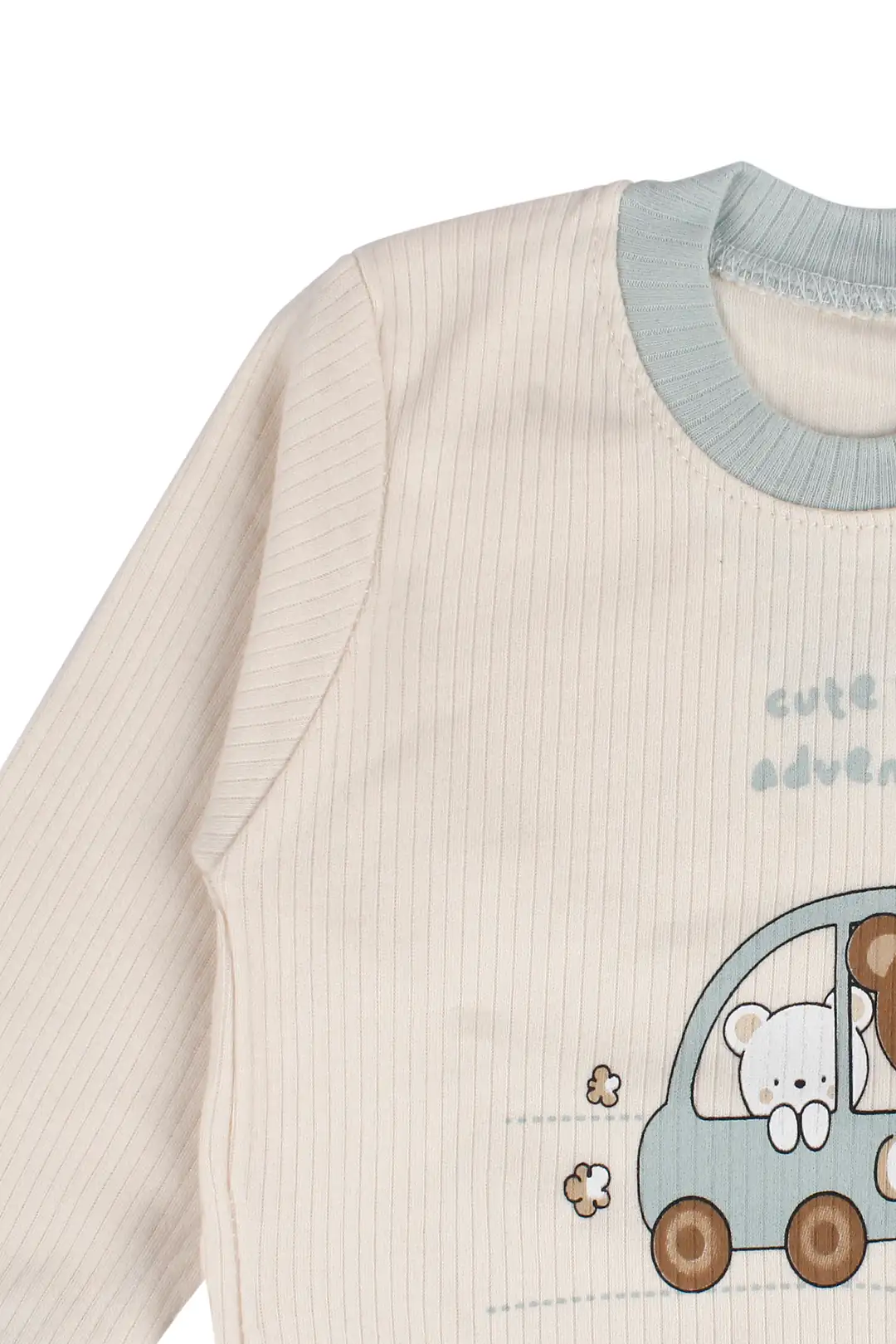 Erkek Bebek Ekru Yeşil Ayıcık Baskılı Pijama Takımı 3