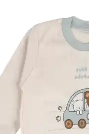 Erkek Bebek Ekru Yeşil Ayıcık Baskılı Pijama Takımı 3