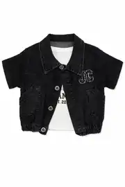 Erkek Bebek Siyah Beyaz Mavi Kot Ceketli Şortlu 3'lü Takım 3