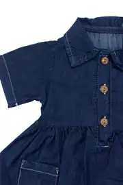 Kız Bebek Laci Düğmeli Çift Cepli Kot Elbise 3