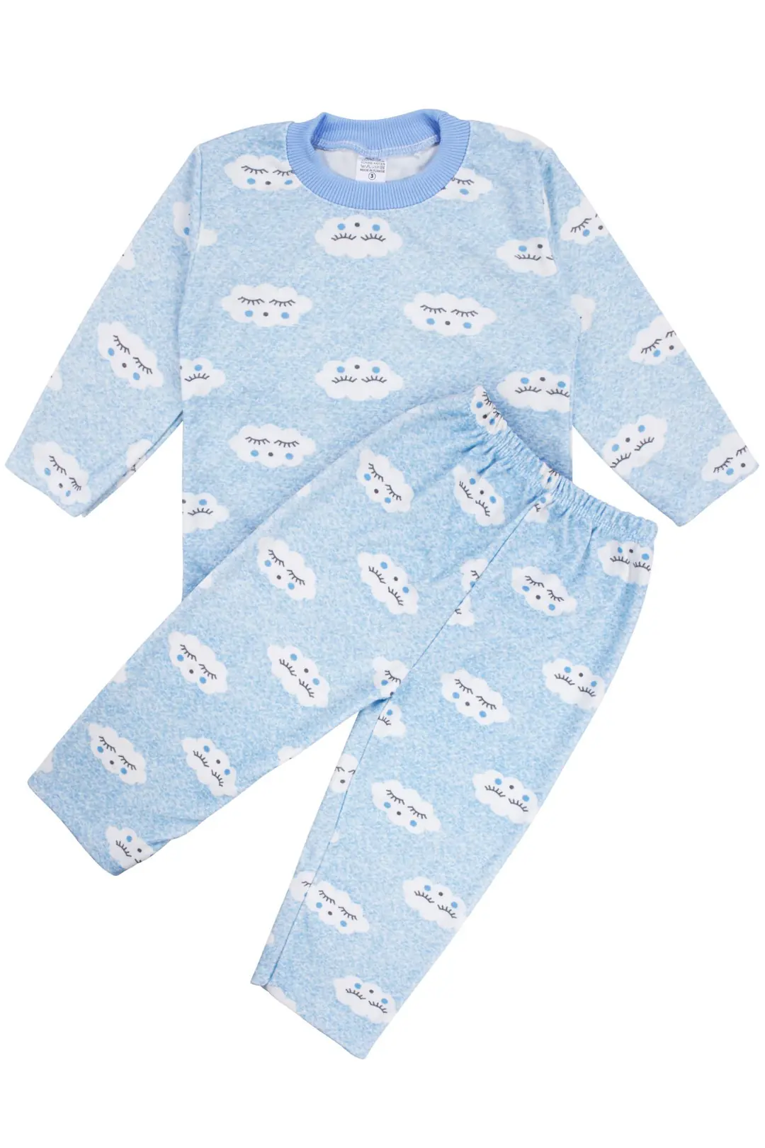 Erkek Bebek Bulut Desenli Alt Üst Mavi 2'li Pijama Takım 3