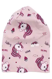 Kız Bebek Somon Gri Simli Pembe Unicorn Desenli Bere 0-6 Ay 1