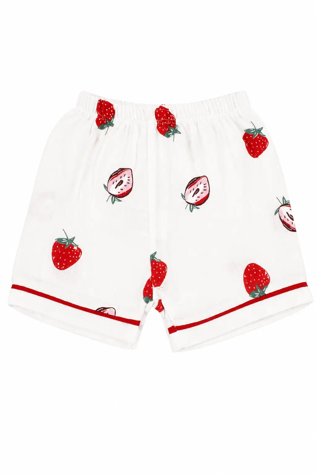 Kız Bebek Beyaz Kırmızı Çilek Baskılı Müslin Şortlu Pijama Takımı 4