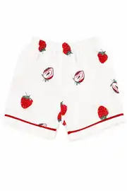 Kız Bebek Beyaz Kırmızı Çilek Baskılı Müslin Şortlu Pijama Takımı 4