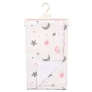 Unisex Beyaz Pembe Biyeli Bulut Ay Yıldız Desenli Pazen Battaniye 1