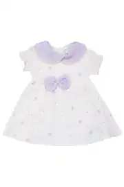 Kız Bebek Ekru Lila Fistolu Bebe Yaka Puanlı Elbise 2