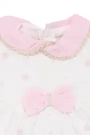 Kız Bebek Ekru Pembe Fistolu Bebe Yaka Puanlı Elbise 3