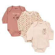 Kız Bebek Ekru Bej Pudra Çiçek Desenli 3'lü Zıbın Set 1