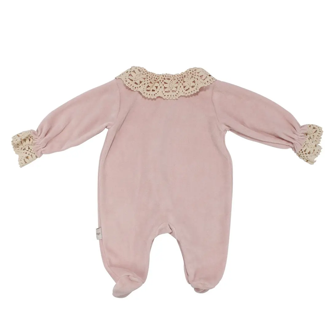 Kız Bebek Lila Dantelli Yakalı Kadife Çıtçıtlı Tulum 2
