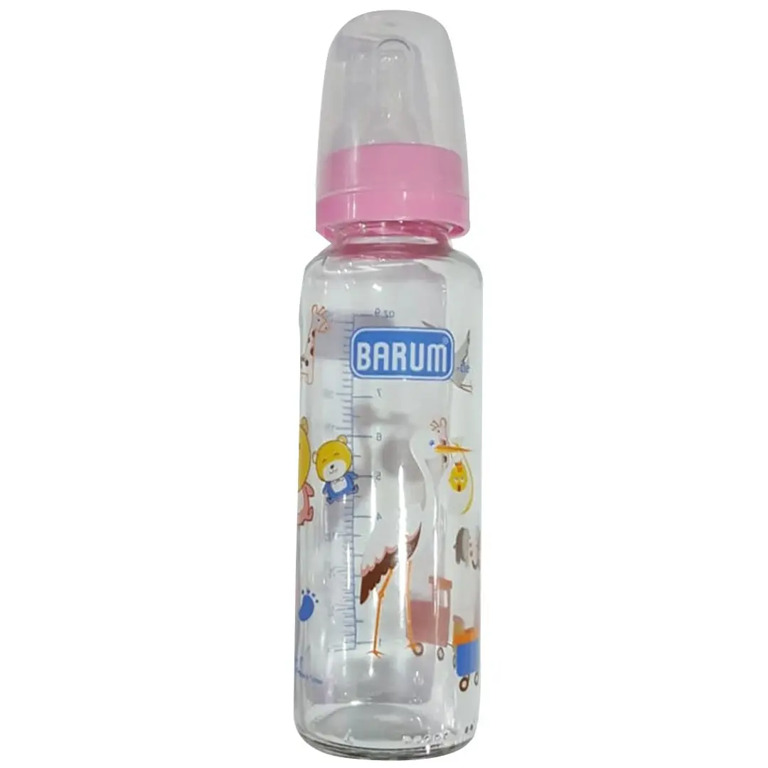 Barum Cam Leylekli Teren Desenli Bebek Biberon Pembe 250 ml