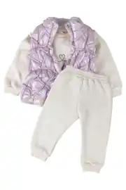 Kız Bebek Beyaz Lila Şişme Yelekli 3'lü Takım 2