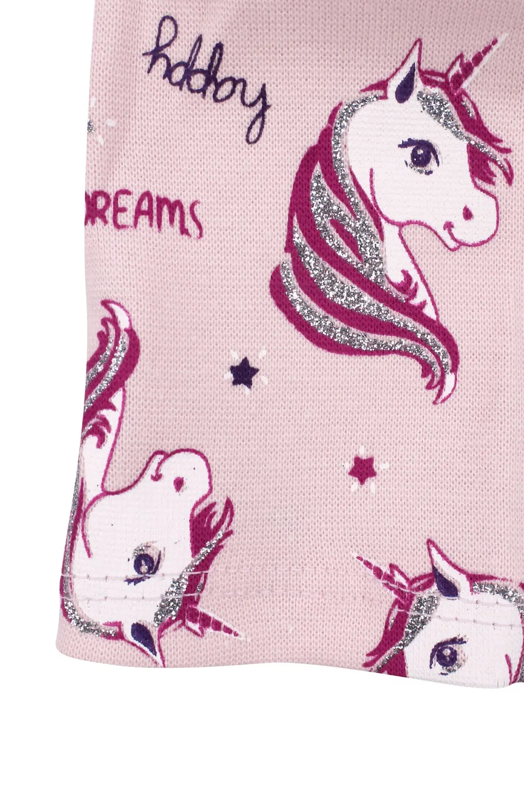 Kız Bebek Somon Gri Simli Pembe Unicorn Desenli Bere 0-6 Ay 2