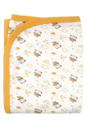 Ayıcık Desenli Penye Tek Kat Krem Sarı Bebek Battaniyesi 1