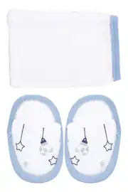 Erkek Bebek Beyaz Mavi Tavşan Desenli Havlu Bornoz Set 7