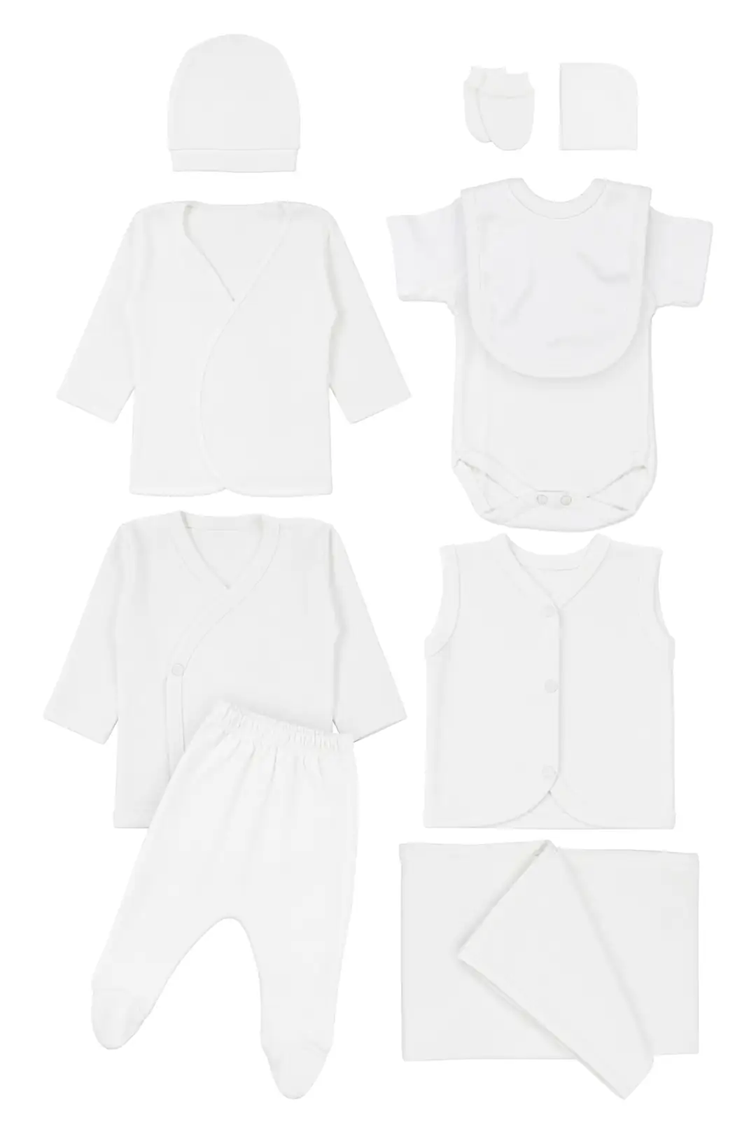 Unisex Ekru Naturel %100 Pamuk 10 Parça Hastane Çıkış Seti