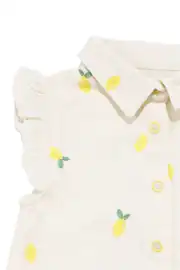 Kız Çocuk Ekru Sarı Limon Baskılı Şortlu Müslin 2'li Takım 5