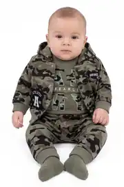 Erkek Bebek Haki Kamuflaj Desenli Zıbınlı 3'lü Takım 1