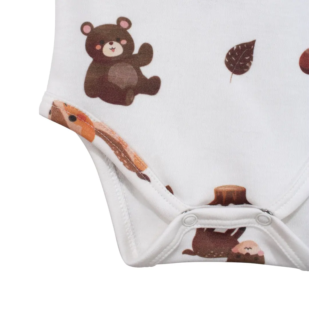 Unisex Ekru Kahve Ceylanlı Desenli Kısa Kol Body Zıbın 7