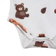 Unisex Ekru Kahve Ceylanlı Desenli Kısa Kol Body Zıbın 7