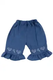 Kız Bebek Ekru Müslin Gömlekli Mavi Fırfırlı Pantolonlu 2'li Lüks Takım 4