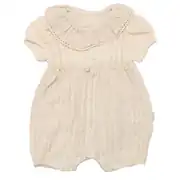Kız Bebek Bej Müslin Bebe Yaka Fırfırlı Çıtçıtlı Tulum 1