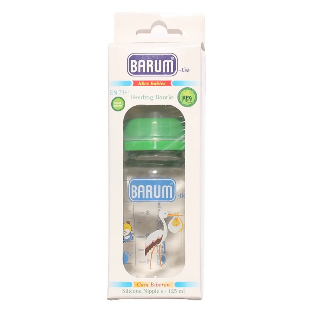 Barum Hayvan Desenli Kiraz Uçlu Yeşil Cam Biberon 125 ml 1