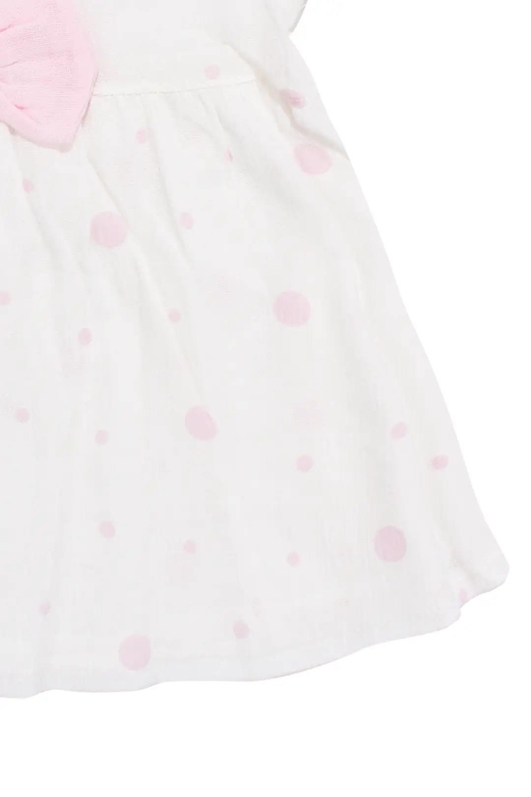Kız Bebek Ekru Pembe Fistolu Bebe Yaka Puanlı Elbise 4
