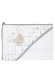 Erkek Bebek Beyaz Yeşil Man Ayılı Nakışlı Havlu Bornoz Set 4