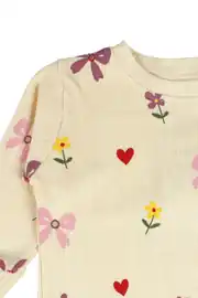 Kız Bebek Krem Pembe Çiçek Baskılı 2'li Takım 3