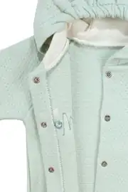 Kız Bebek Su Yeşili Kapitoneli Kapüşonlı Çıtçıtlı Me Nakışlı Hırka 3