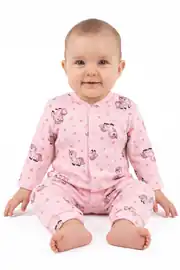 Kız Bebek Pembe Unicorn Desenli Çıtçıtlı Manşetli Tulum 1