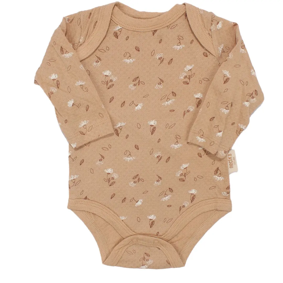 Unisex Kahve Bej Yaprak Desenli 3'lü Zıbın Set 3