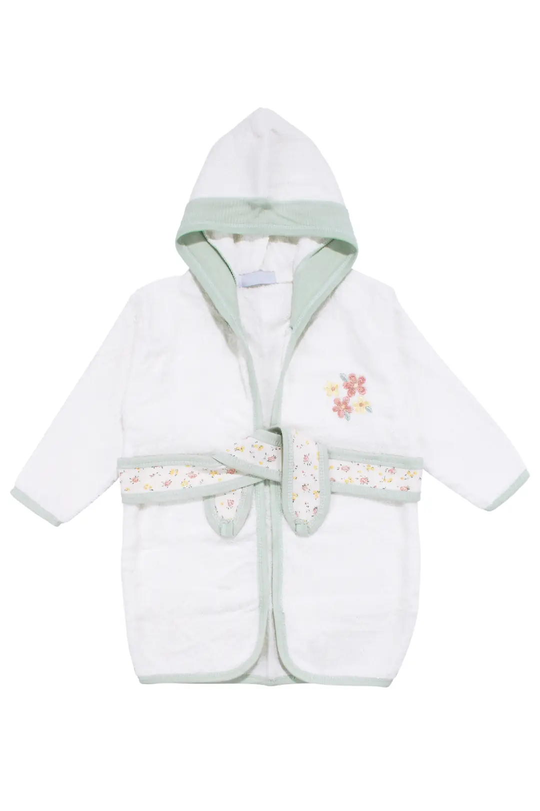 Kız Bebek Beyaz Yeşil Çiçek Nakışlı Havlu Bornoz Set 3