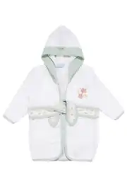 Kız Bebek Beyaz Yeşil Çiçek Nakışlı Havlu Bornoz Set 3