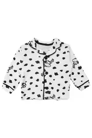 Unisex Ekru Siyah İnek Desenli Kruvaze Yaka Pijama Takımı 2