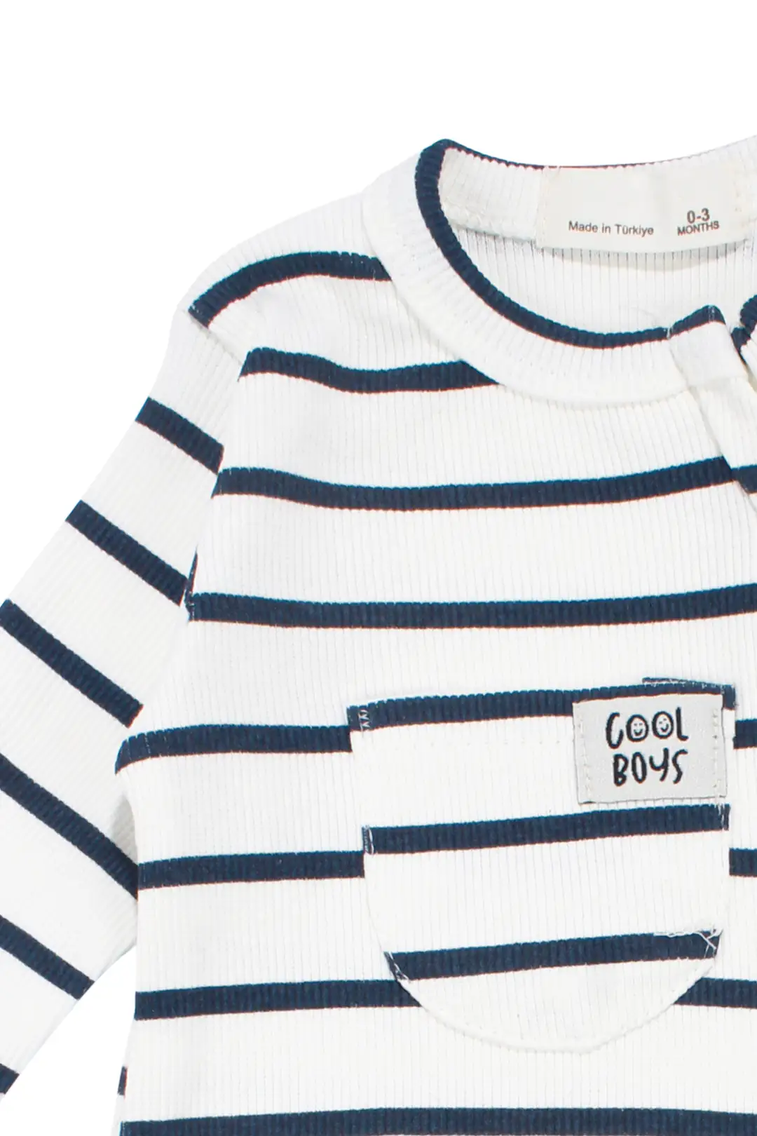 Erkek Bebek Cool Boys Beyaz Siyah Çizgili Fermuarlı Tulum 0-3 Ay 3