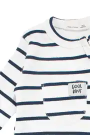 Erkek Bebek Cool Boys Beyaz Siyah Çizgili Fermuarlı Tulum 0-3 Ay 3