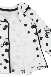Unisex Ekru Siyah İnek Desenli Kruvaze Yaka Pijama Takımı 3