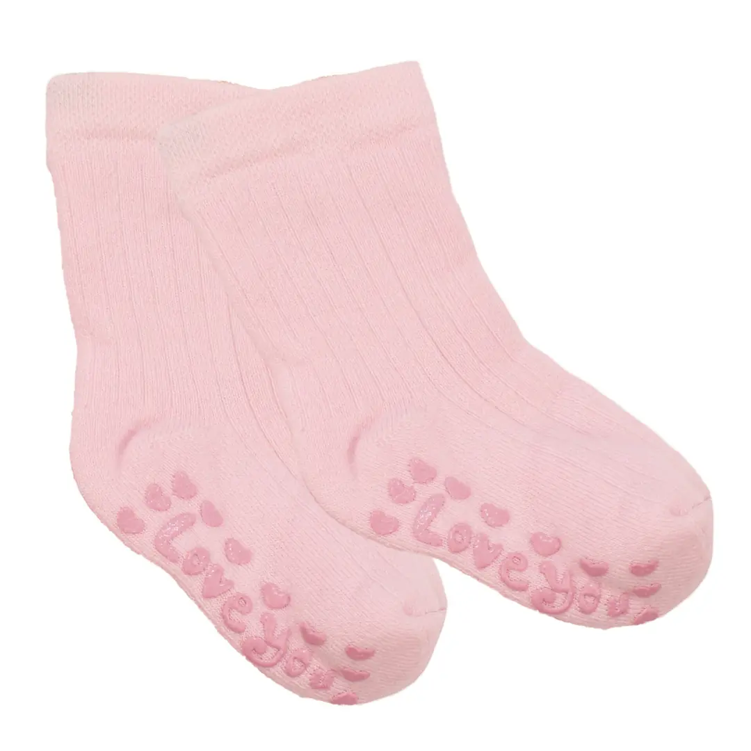 Unisex Pembe Love Kaydırmaz Taban Polar Çorap 1