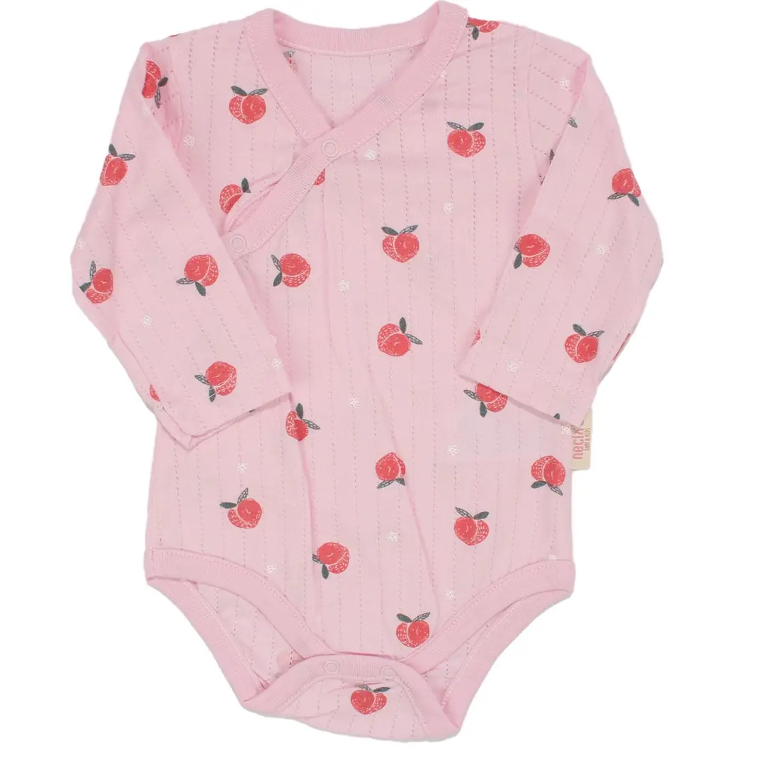 Kız Bebek Pembe Ekru Şeftali Desenli 3'lü Kundak Zıbın Set 4