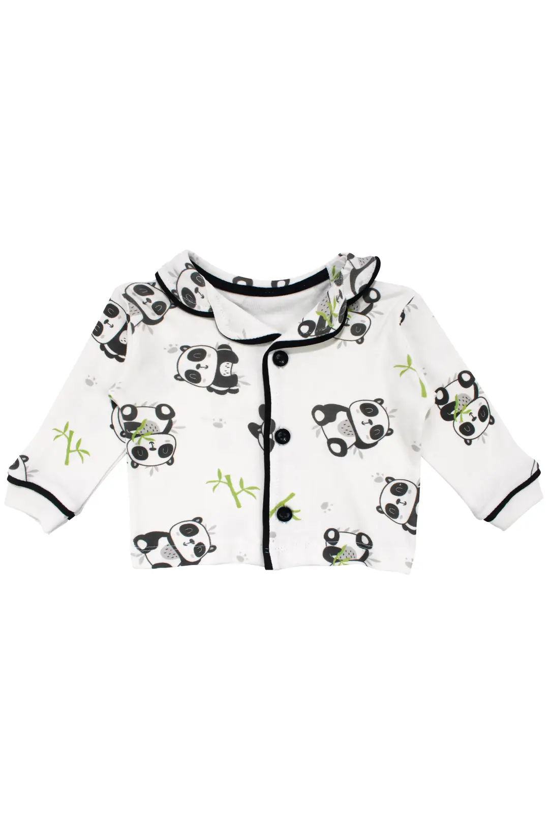 Unisex Ekru Siyah Panda Desenli Kruvaze Yaka Pijama Takımı 3