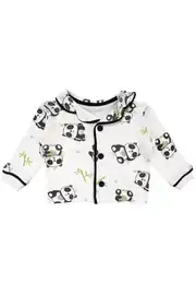 Unisex Ekru Siyah Panda Desenli Kruvaze Yaka Pijama Takımı 3
