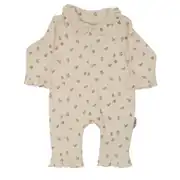 Kız Bebek Ekru Minik Çicekli Kolları Fırfırlı Bebe Yaka Çıtçıtlı Tulum 1