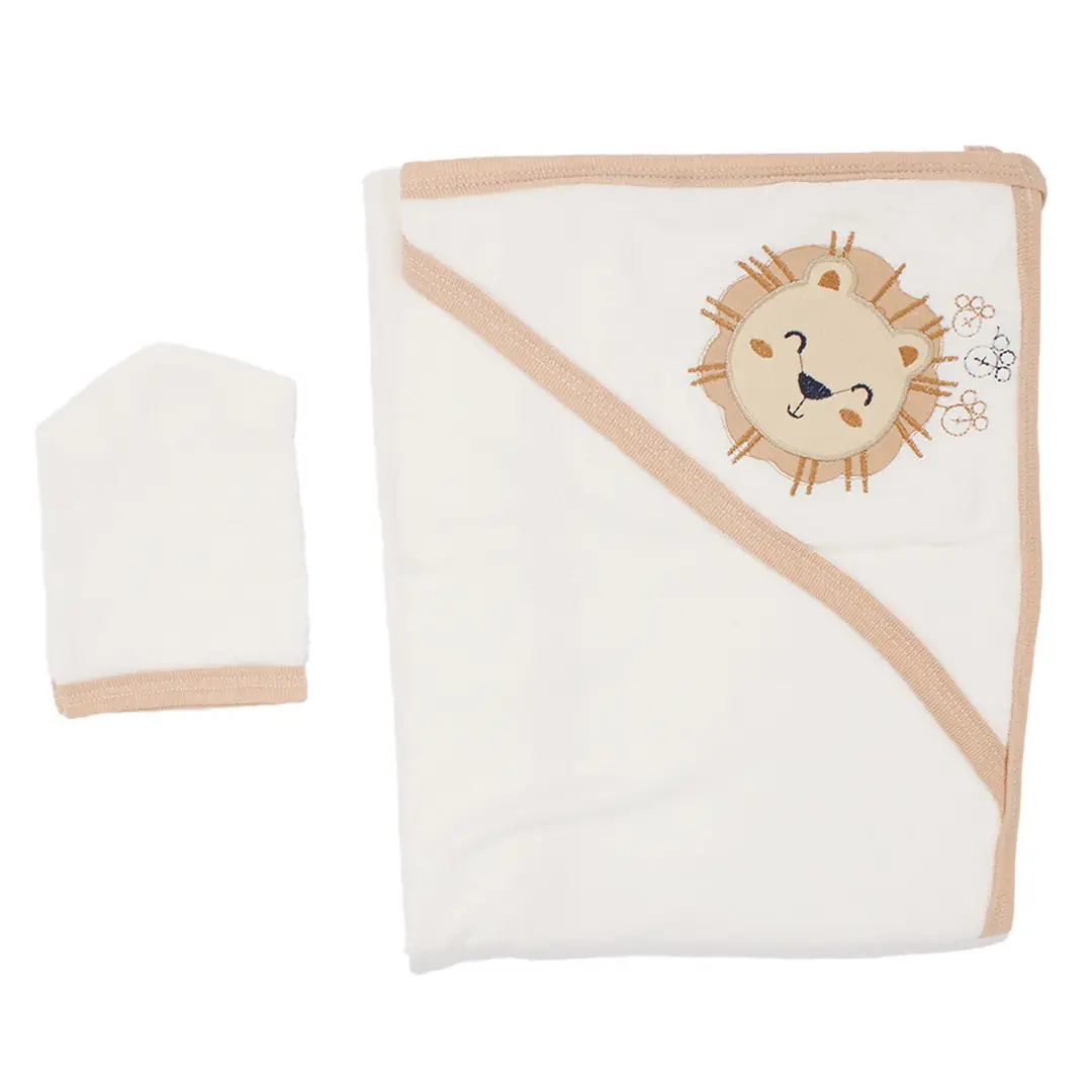Unisex Ekru Kahve Biyeli Aslan Nakışlı Havlu Lif Set 1