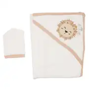 Unisex Ekru Kahve Biyeli Aslan Nakışlı Havlu Lif Set 1