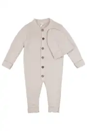 Erkek Bebek Bej Düğmeli Bereli Triko Tulum 1
