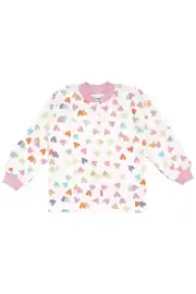 Kız Çocuk Ekru Pembe Renkli Kalpli Desenli Çıtçıtlı Pijama Takımı 3